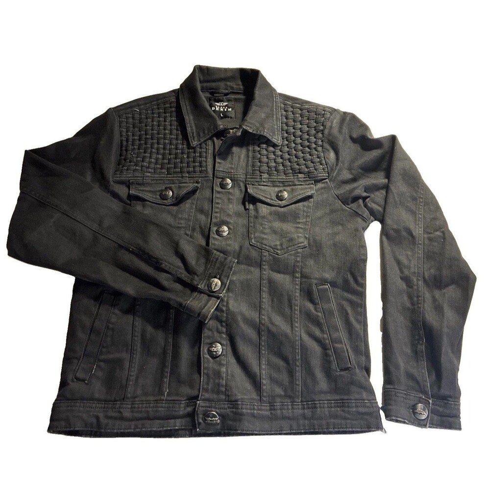 Black Denim Women's  Black Denim Jacket Collared Button Front with Pockets